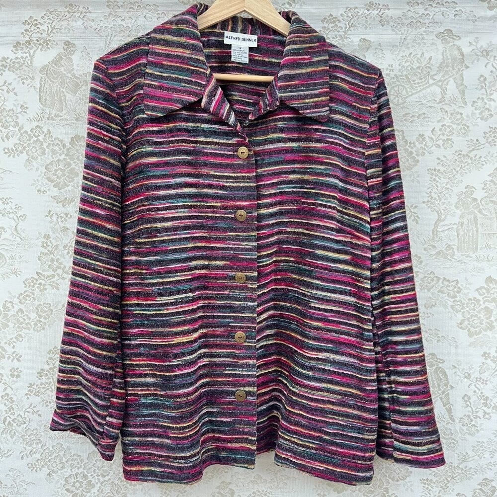 Alfred Dunner Vtg Jacket Grandmacore Artsy Striped Retro Indie Button Maximalism